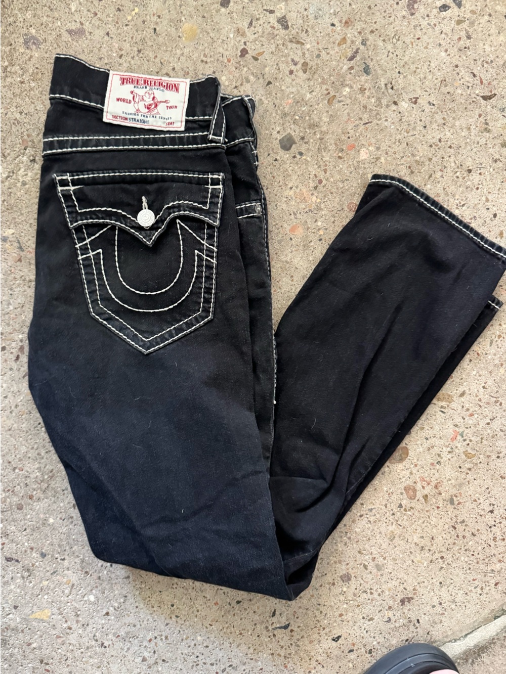 Vintage Y2K True Religion Big T Straight Flap Black Wash Jeans